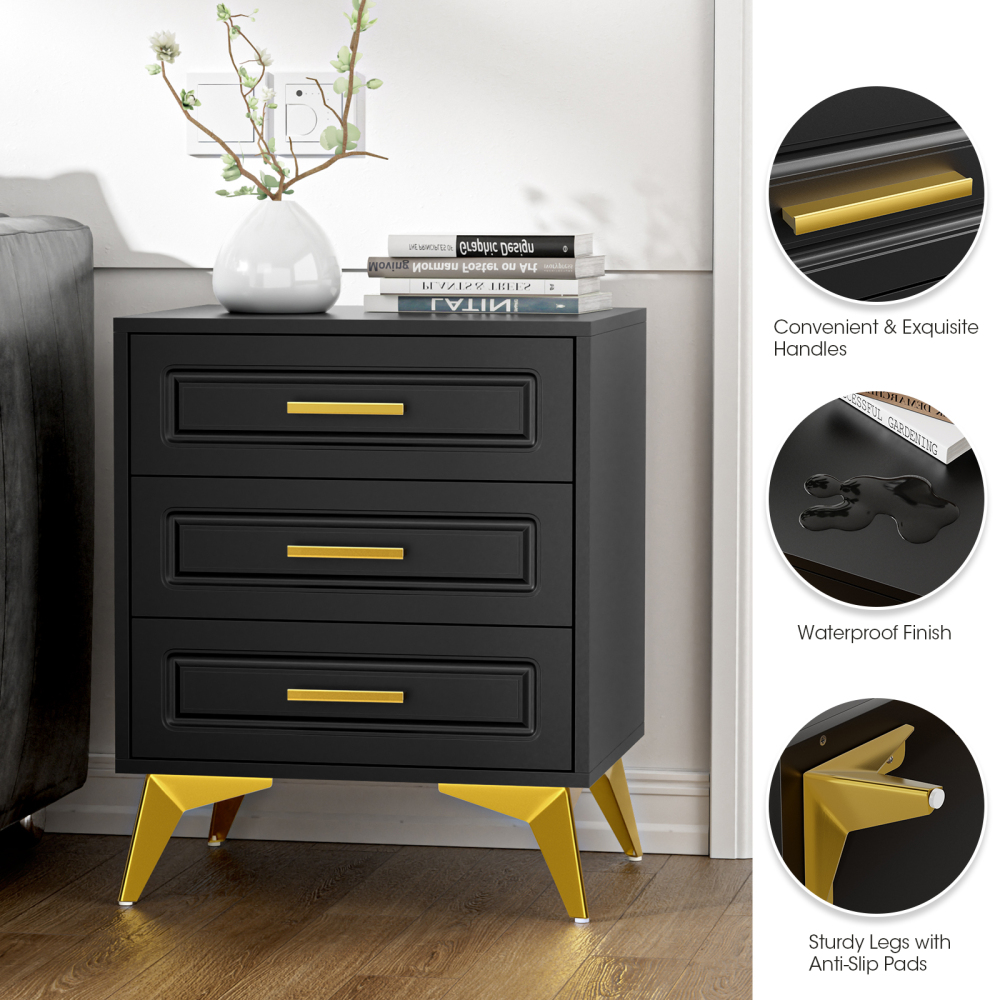 3 Drawers Nightstand, Modern Bedside Table Sofa End Table