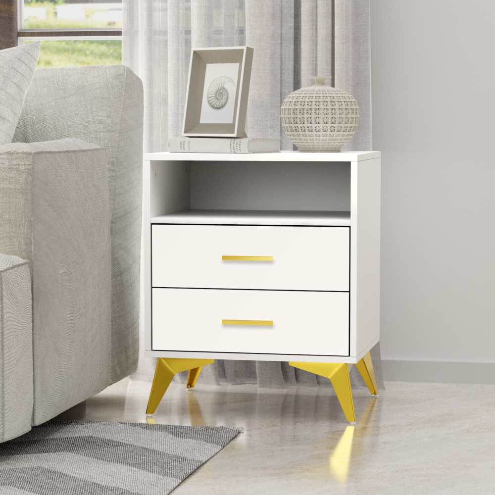 Wood Nightstand with 2 Drawers 24''H Bedside Table