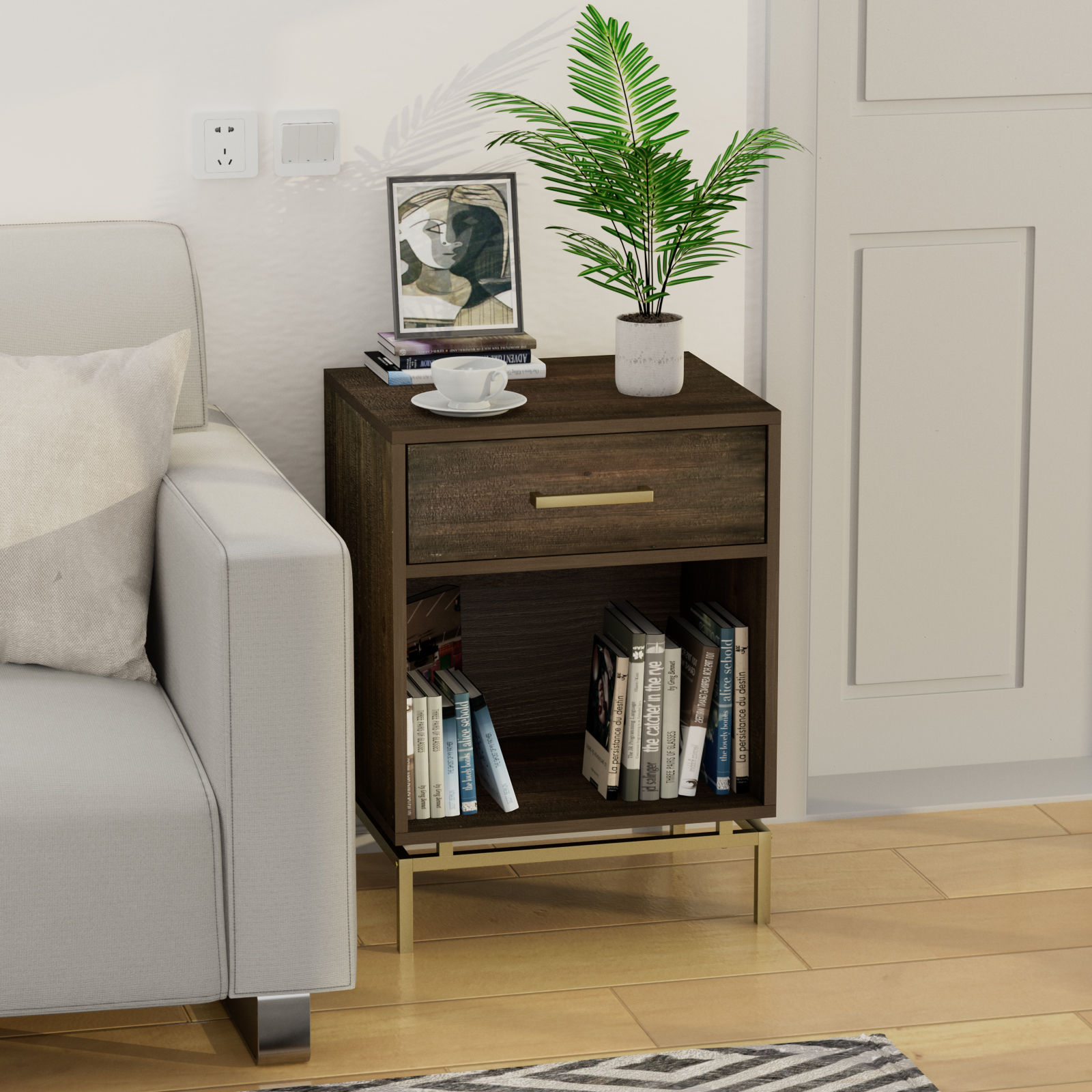 Anmytek Wood Nightstand 25" H Mid Side Table with Drawer