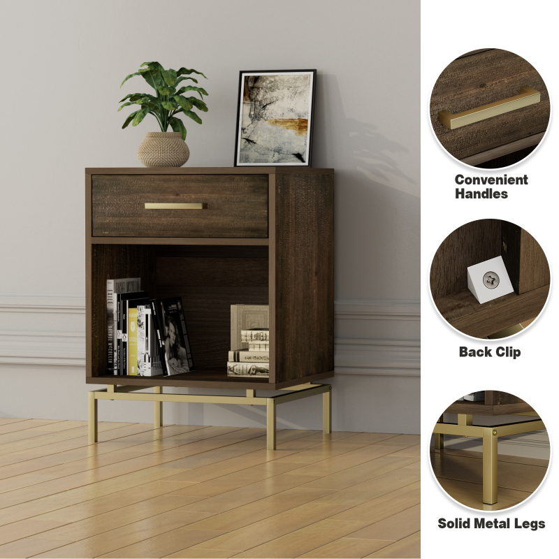 Anmytek Wood Nightstand 25" H Mid Side Table with Drawer