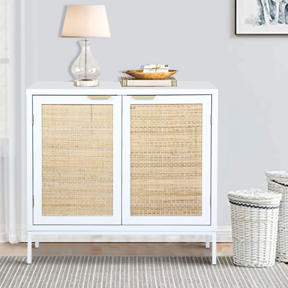 Anmytek Storage Cabinet with 2 Rattan Doors Wood Sideboard Furniture