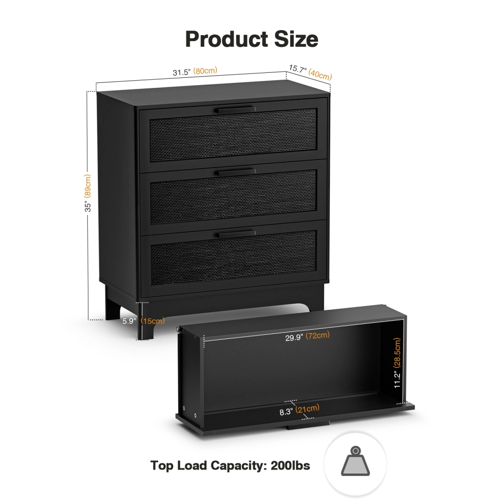 black layered tulle dress LAZZO 3 Drawer Dresser Rattan Wood Dresser Chest of Drawers Large Stor –  LAZZO FURNITURE main image 0