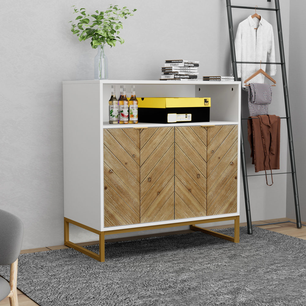 Anmytek Rattan Storage Cabinet with Doors Sideboard