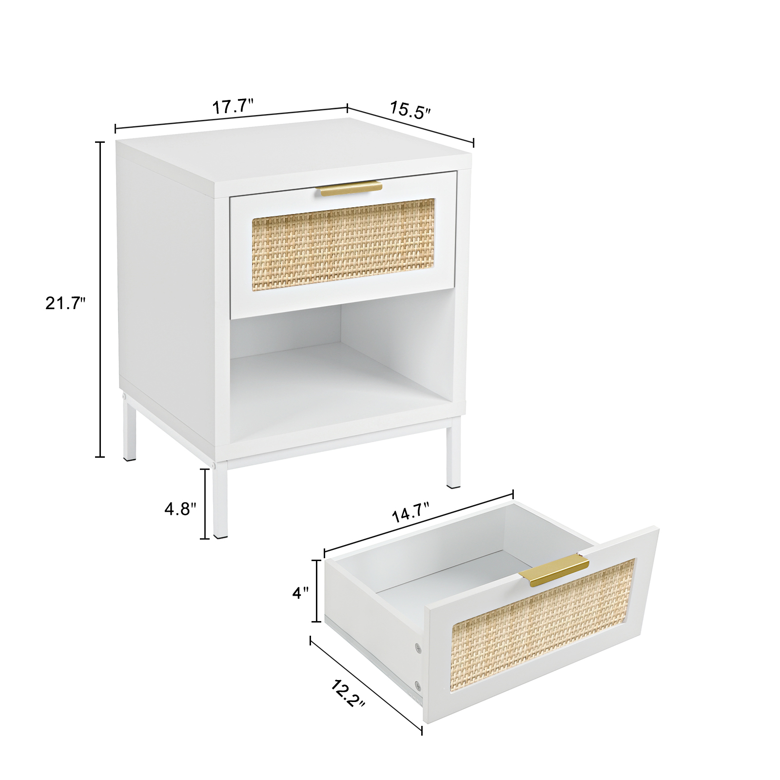 Anmytek Wood Nightstand 24" H End Table with Storage Drawer and Open Shelf