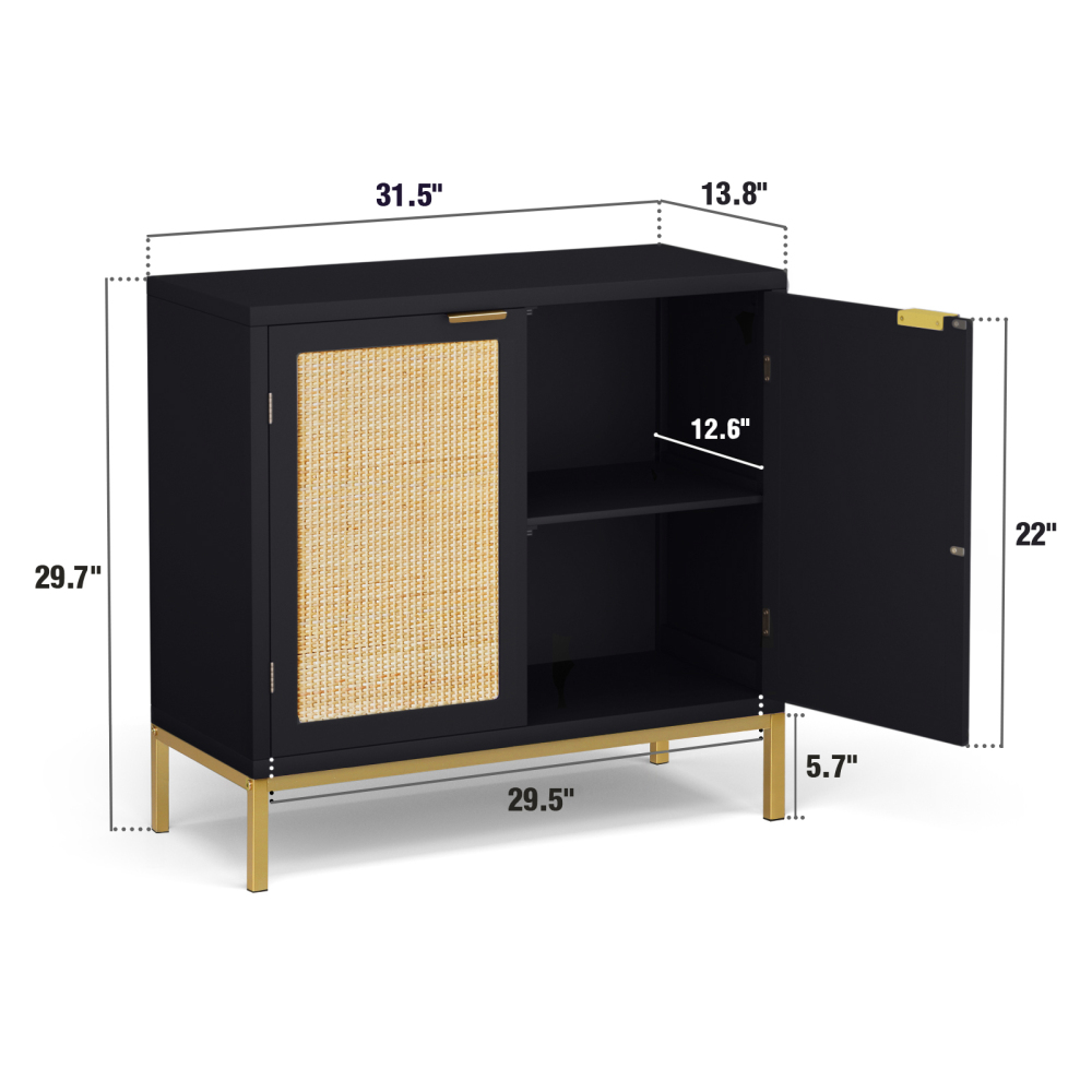 Anmytek Rattan Storage Cabinet with 2 Rattan Doors Fixed Shelf Large Space
