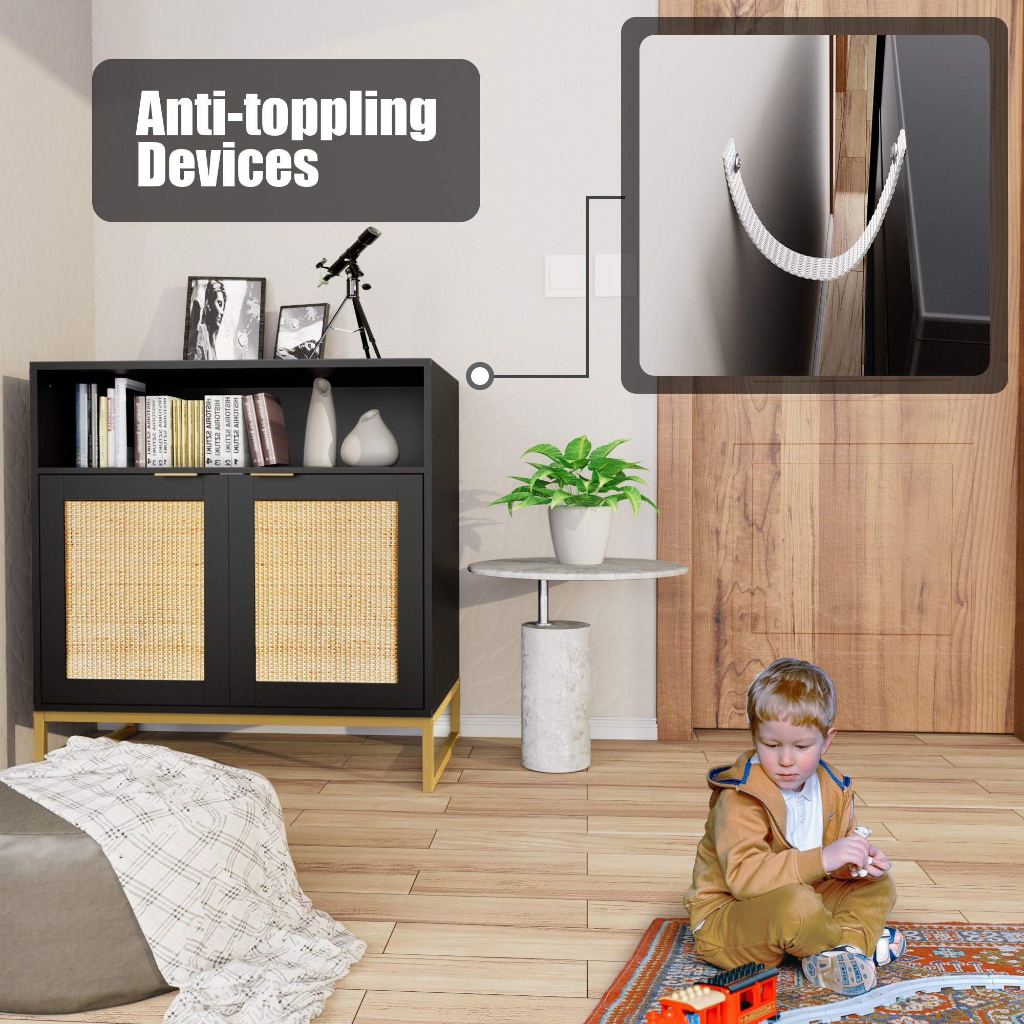 Anmytek Sideboards and Buffets Storage Cabinet with Adjustable Shelf