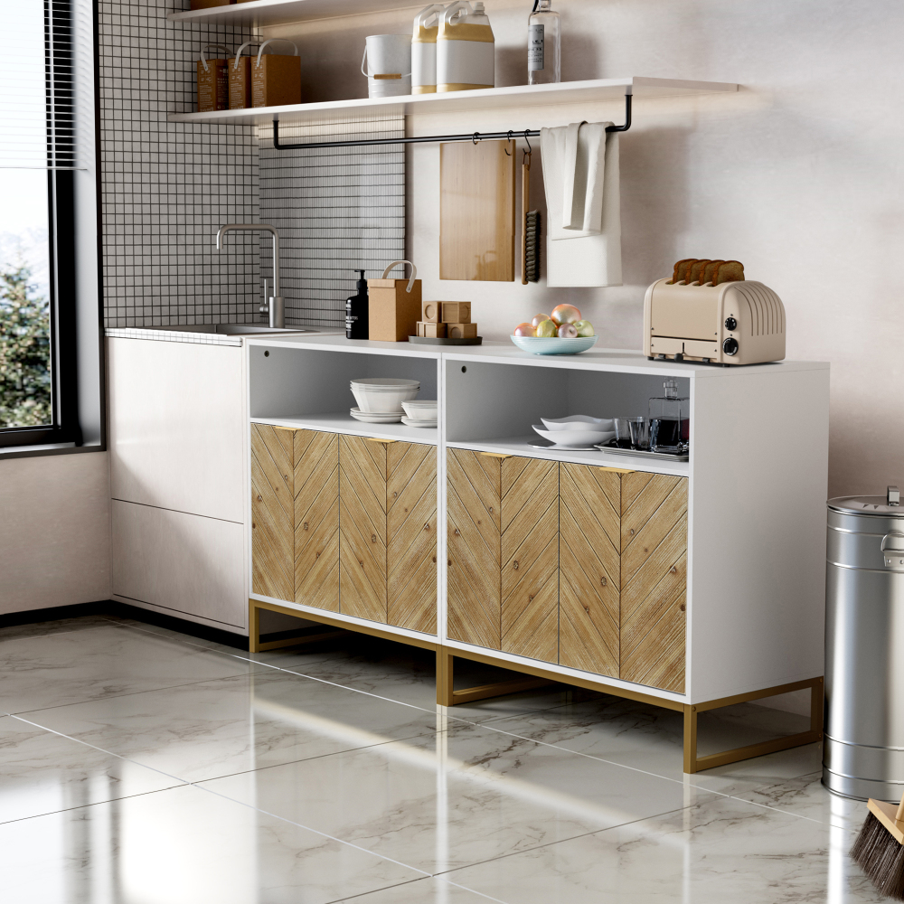 Anmytek Rattan Storage Cabinet with Doors Sideboard