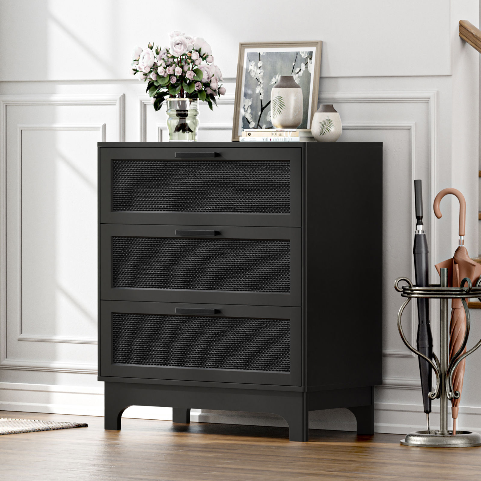 35" H Rattan Dresser 3 Drawer Dresser