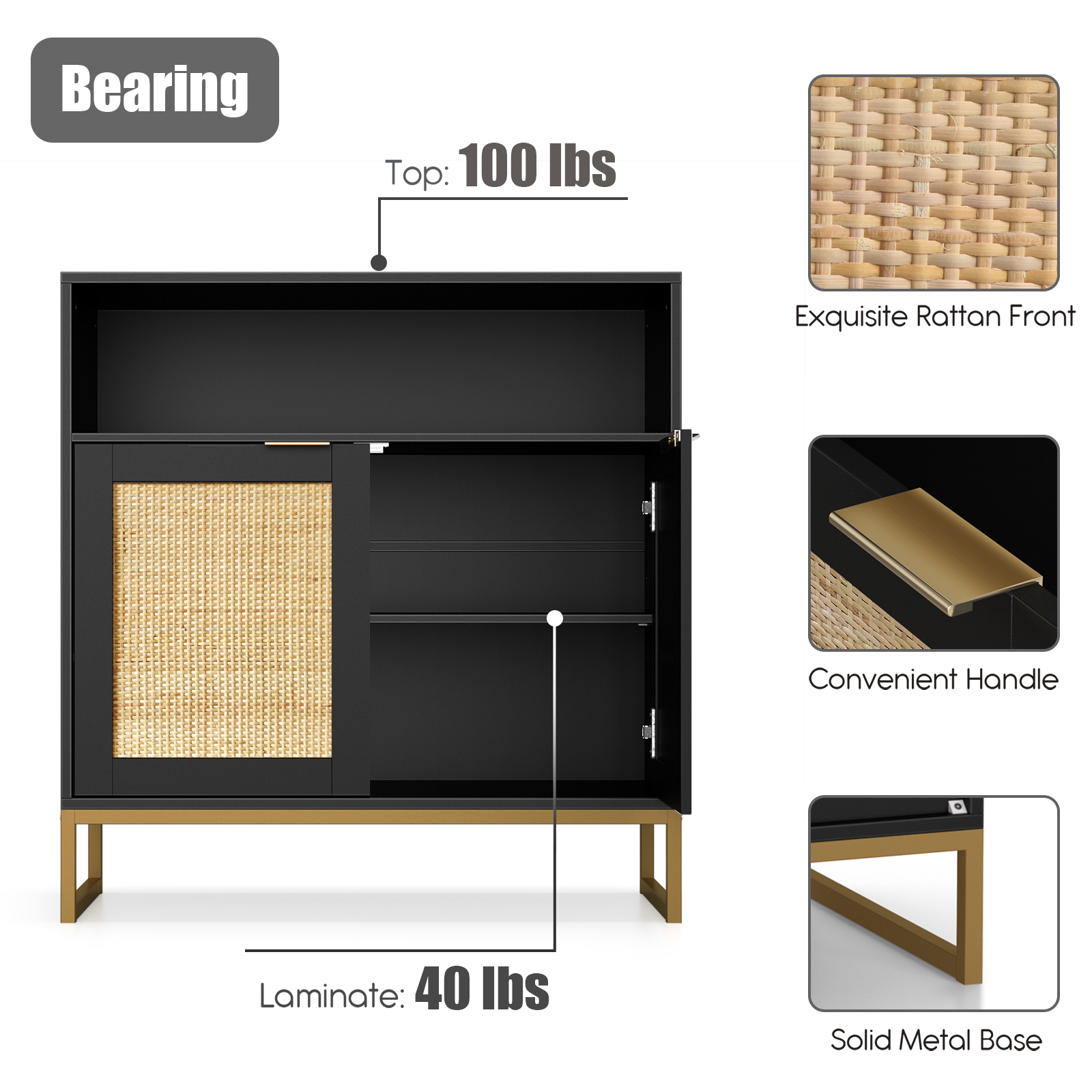 Anmytek Sideboards and Buffets Storage Cabinet with Adjustable Shelf
