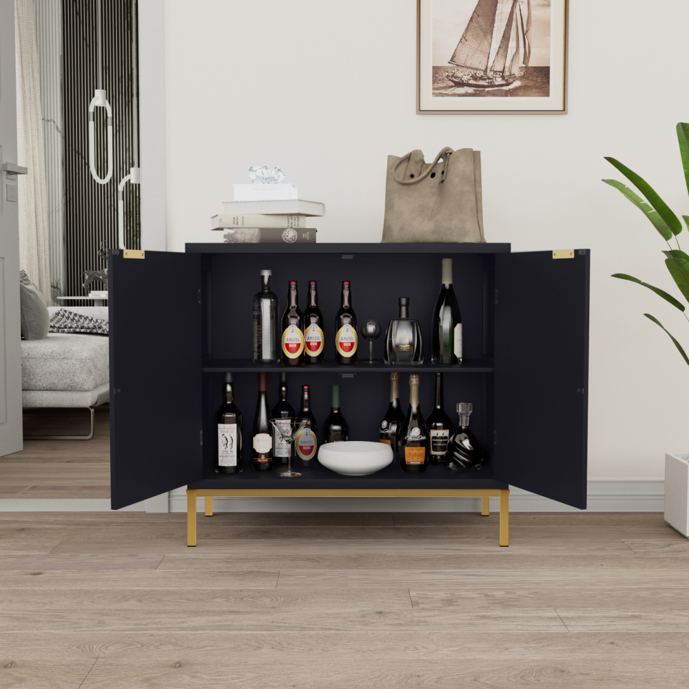 Anmytek Rustic Oak Accent Storage Cabinet with 2 Rattan Doors, Mid Century Natural Wood Sideboard Furniture for Living Room