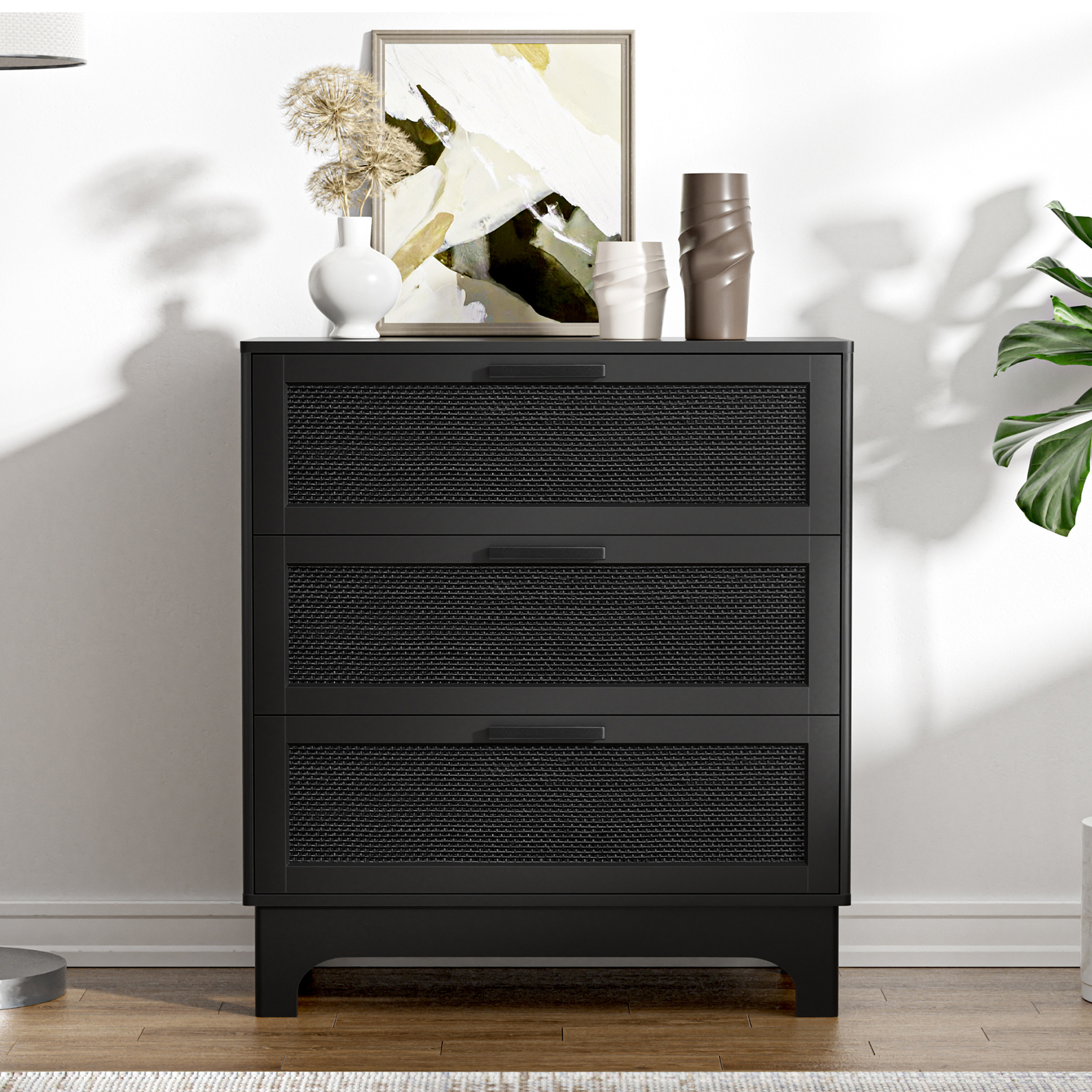 35" H Rattan Dresser 3 Drawer Dresser
