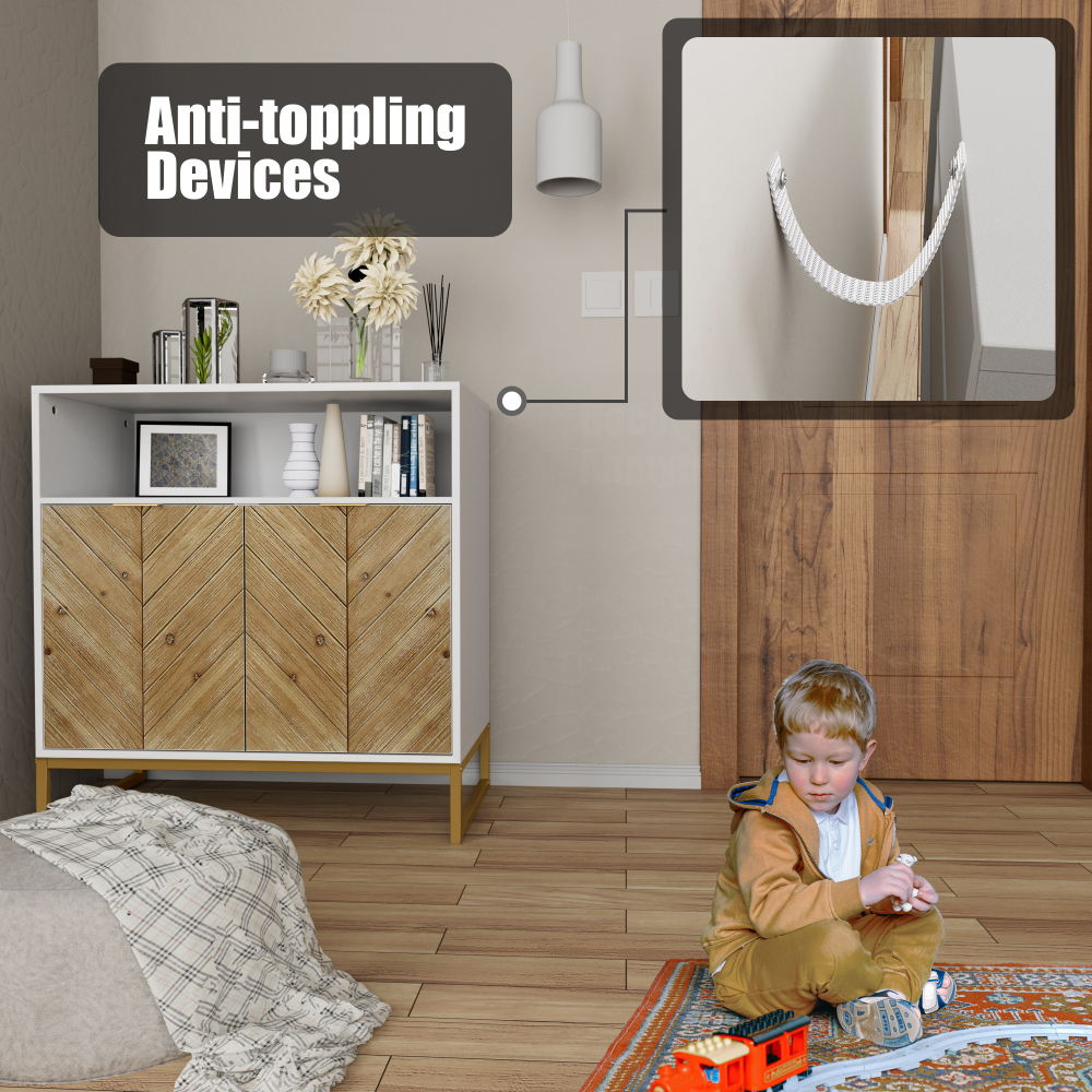 Anmytek Rattan Storage Cabinet with Doors Sideboard