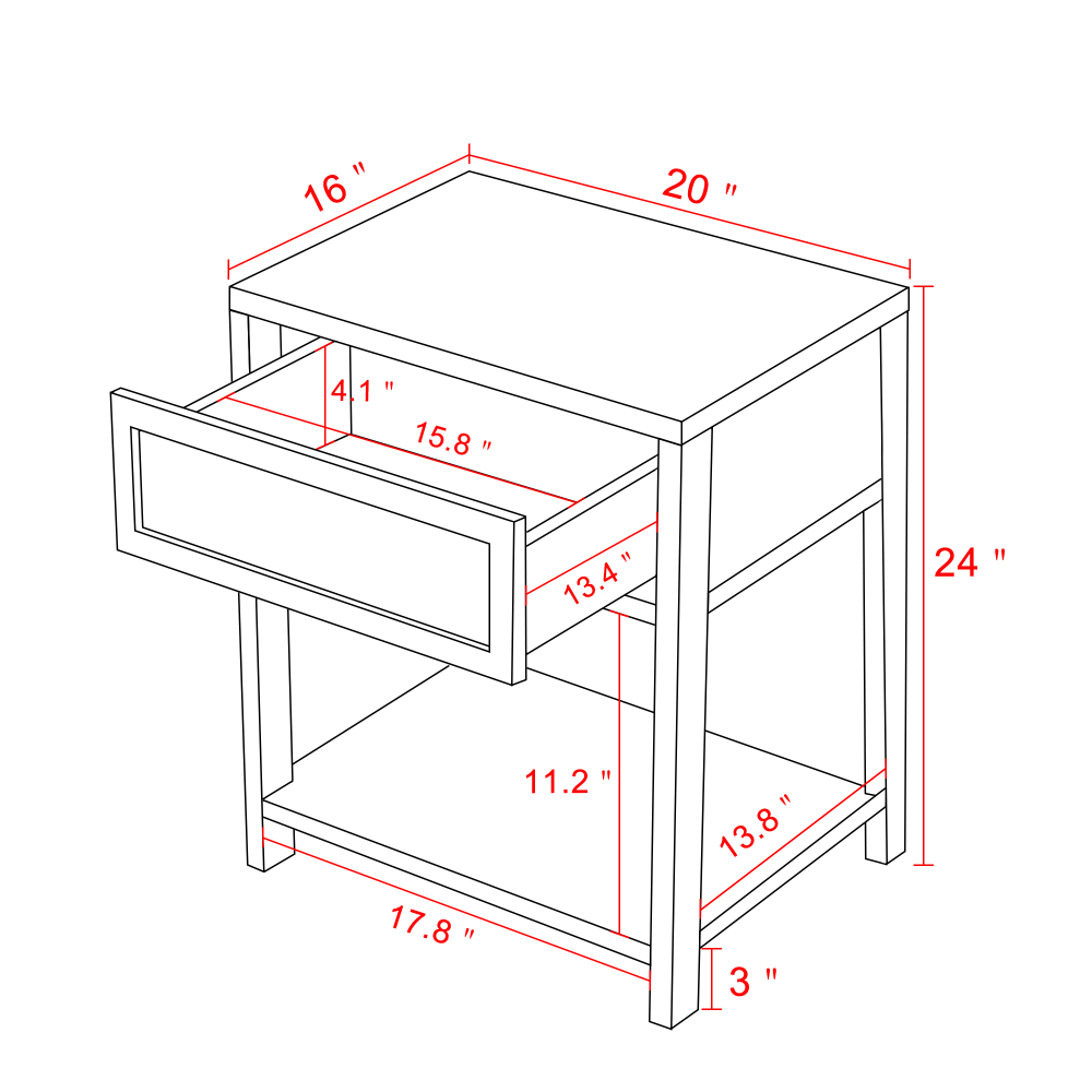 Anmytek Nightstand With Rattan Drawer Side Table Bedside End Table