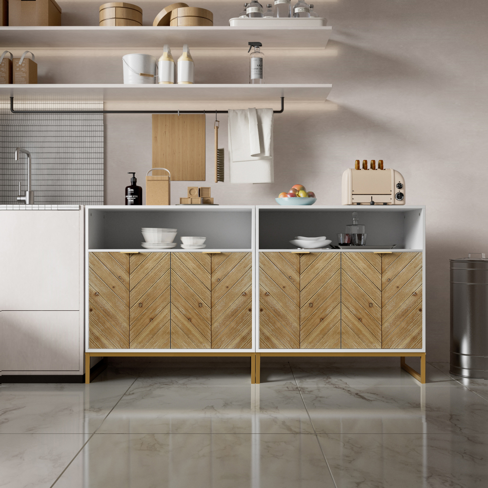 Anmytek Rattan Storage Cabinet with Doors Sideboard