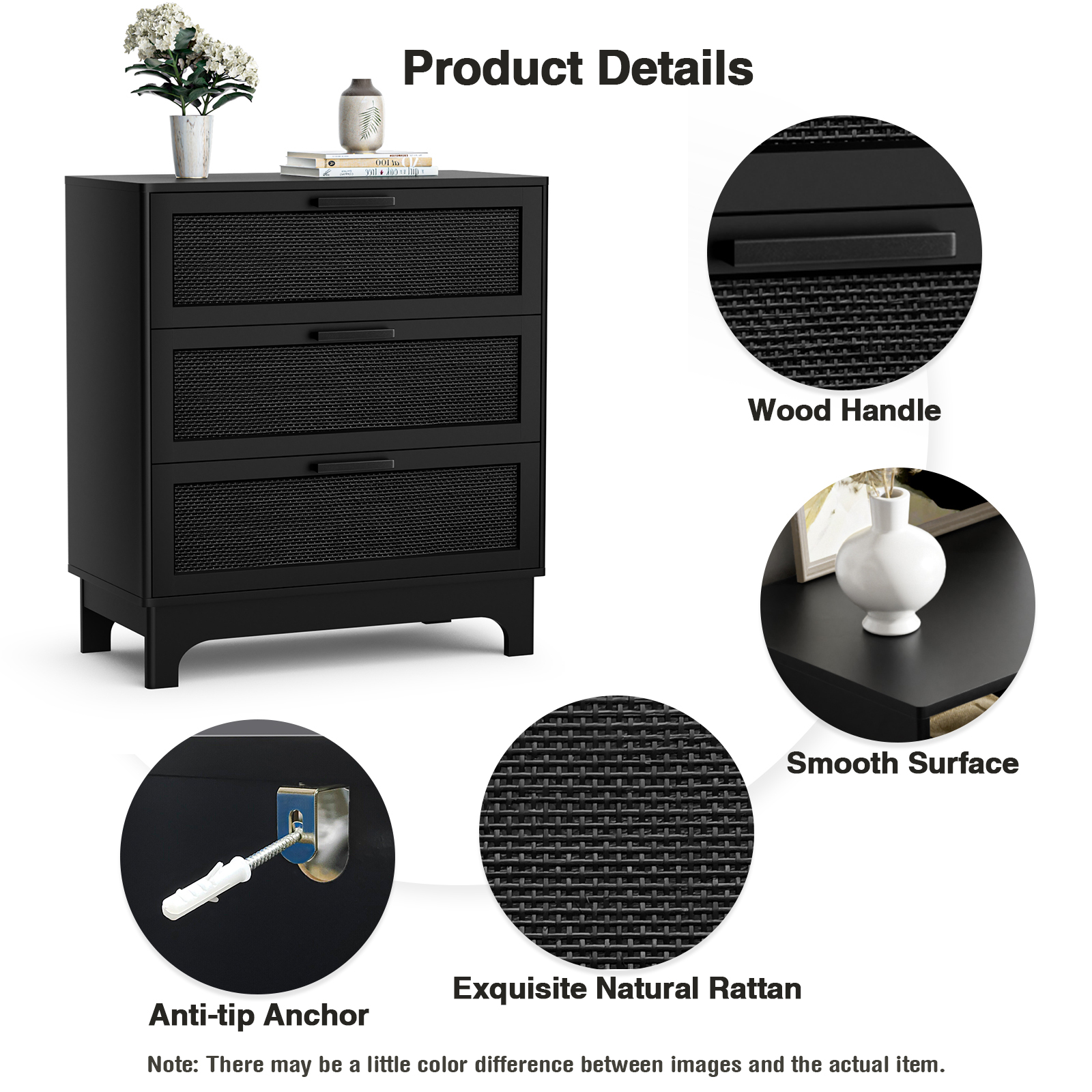 35" H Rattan Dresser 3 Drawer Dresser
