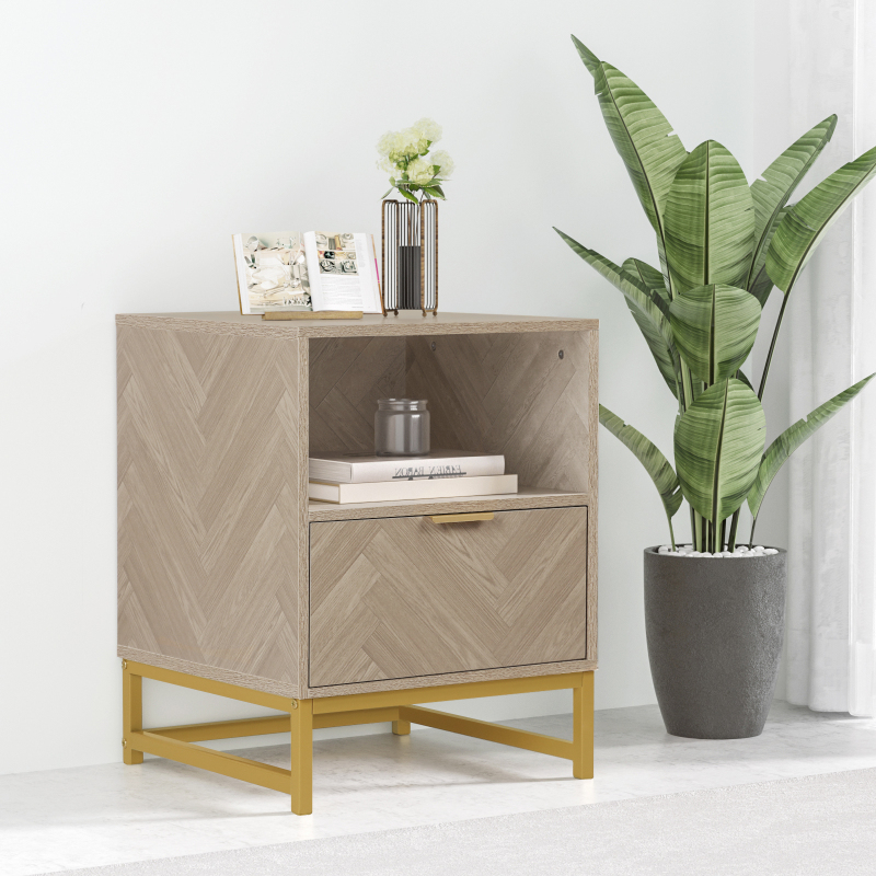 Wood Nightstand Accent Bedside Table with Drawer  End Table