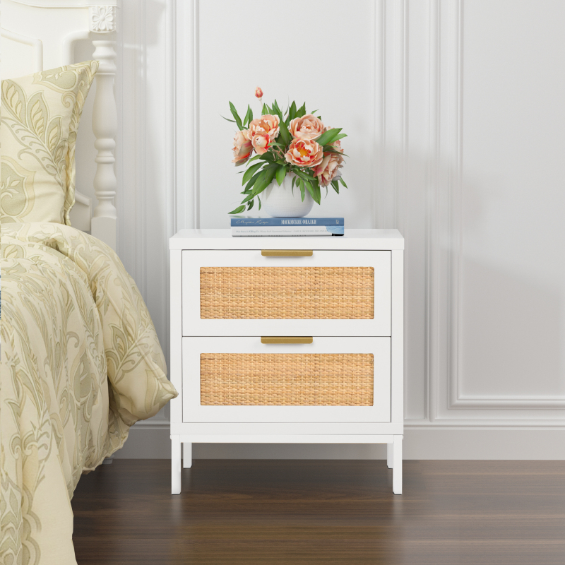 Anmytek Rattan Nightstand 21.5" H Side Table with 2 Spacious Drawers