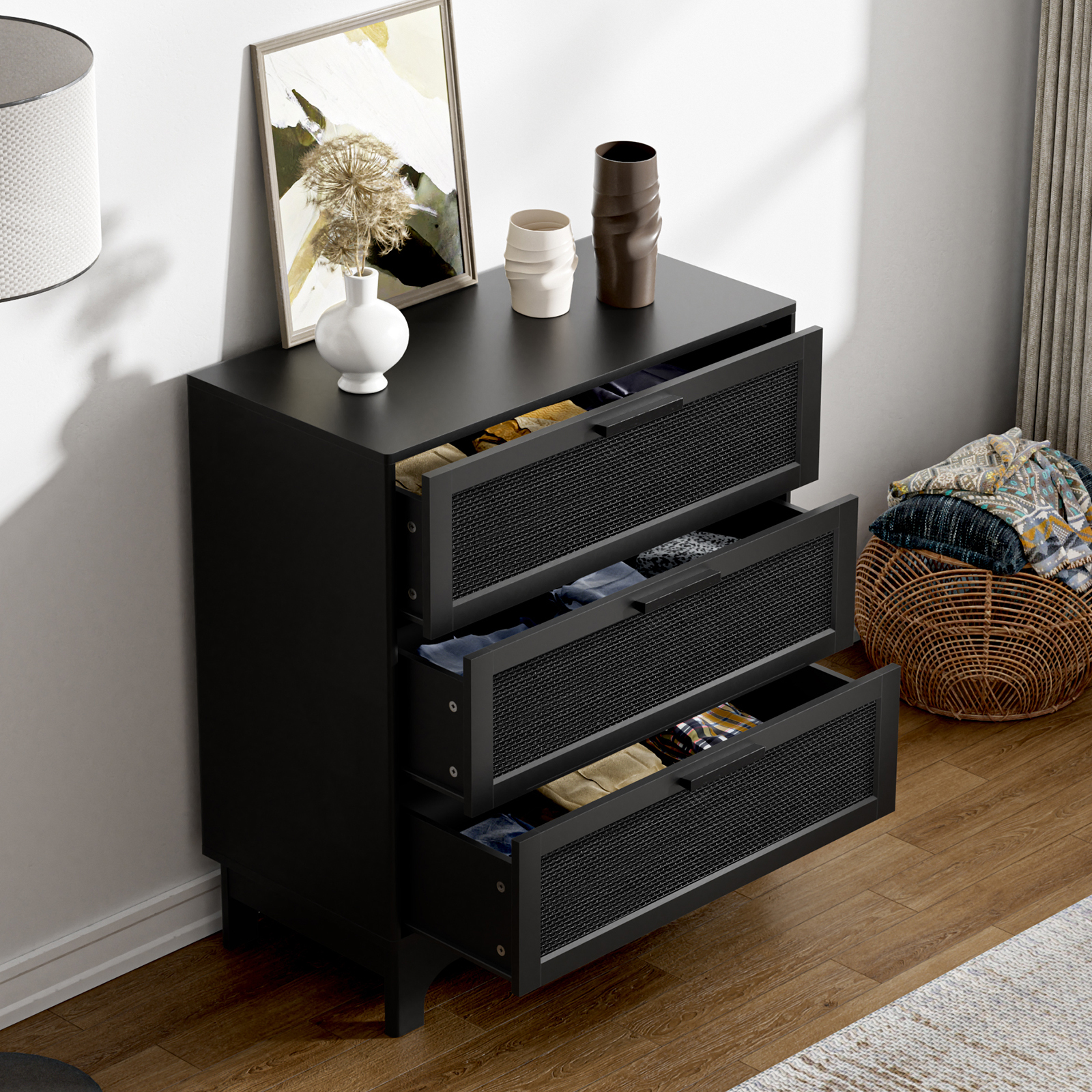35" H Rattan Dresser 3 Drawer Dresser