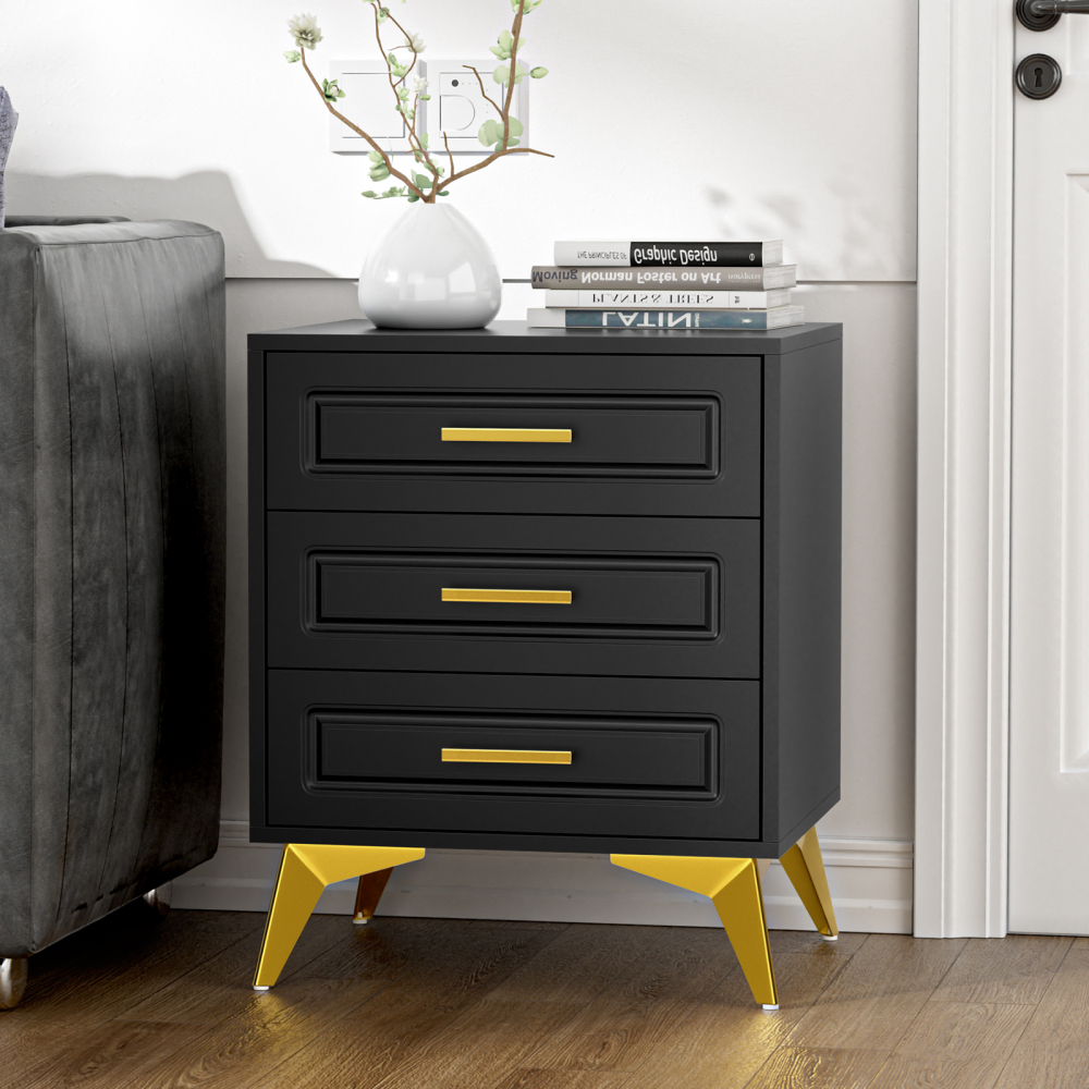 3 Drawers Nightstand, Modern Bedside Table Sofa End Table