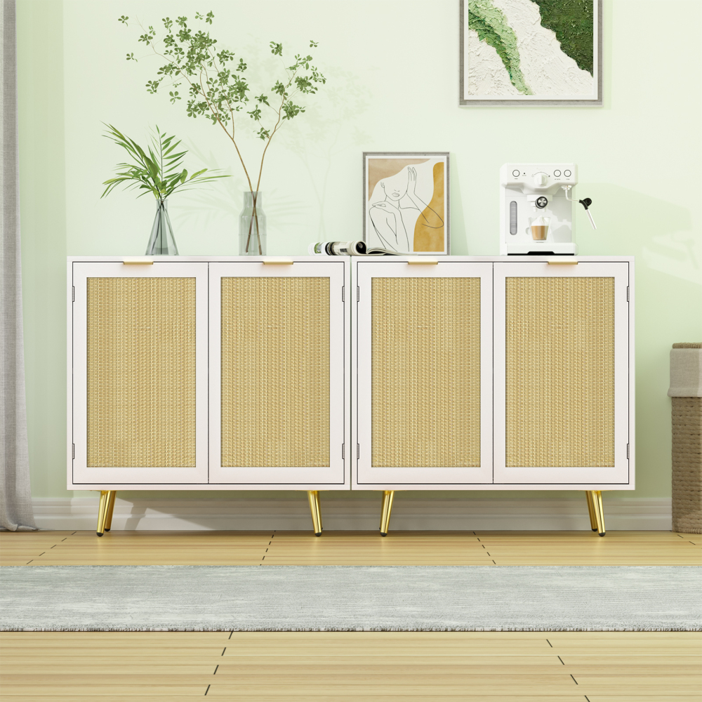 Anmytek Rattan Cabinet Sideboard Buffet Storage Cabinet with 2 Doors and Adjustable Shelf