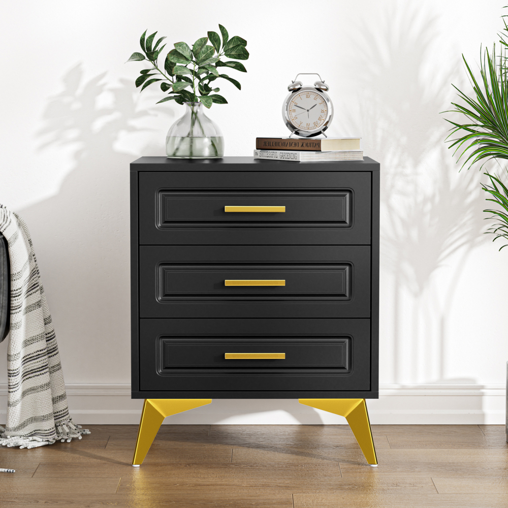Nightstand 3 Drawers End Side Table Modern Bedside Table