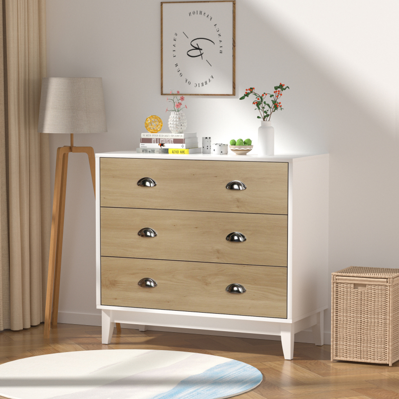 Wooden Dresser, Modern Chest with 3 Drawers