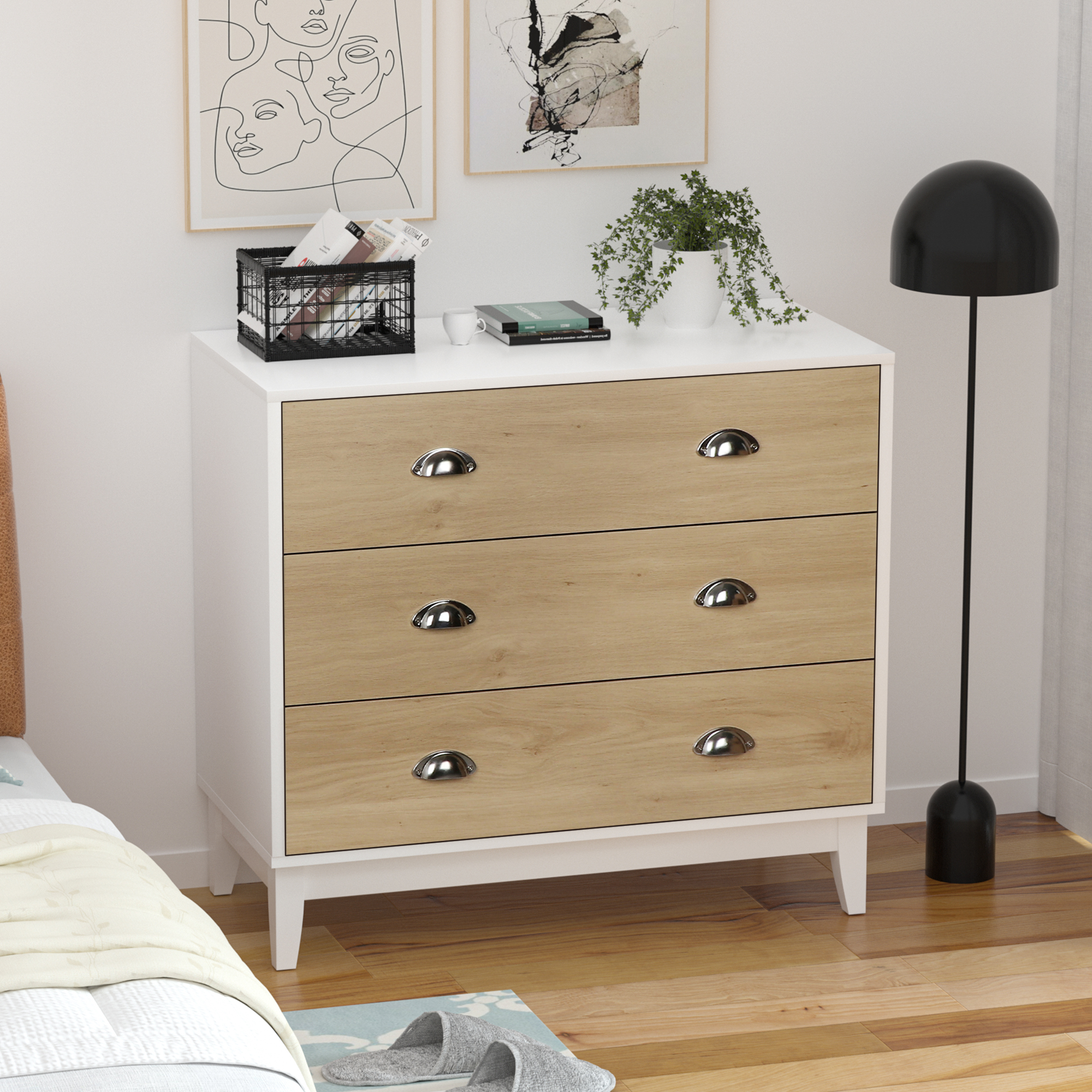 Wooden Dresser, Modern Chest with 3 Drawers