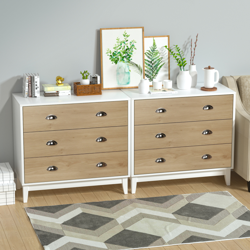Wooden Dresser, Modern Chest with 3 Drawers