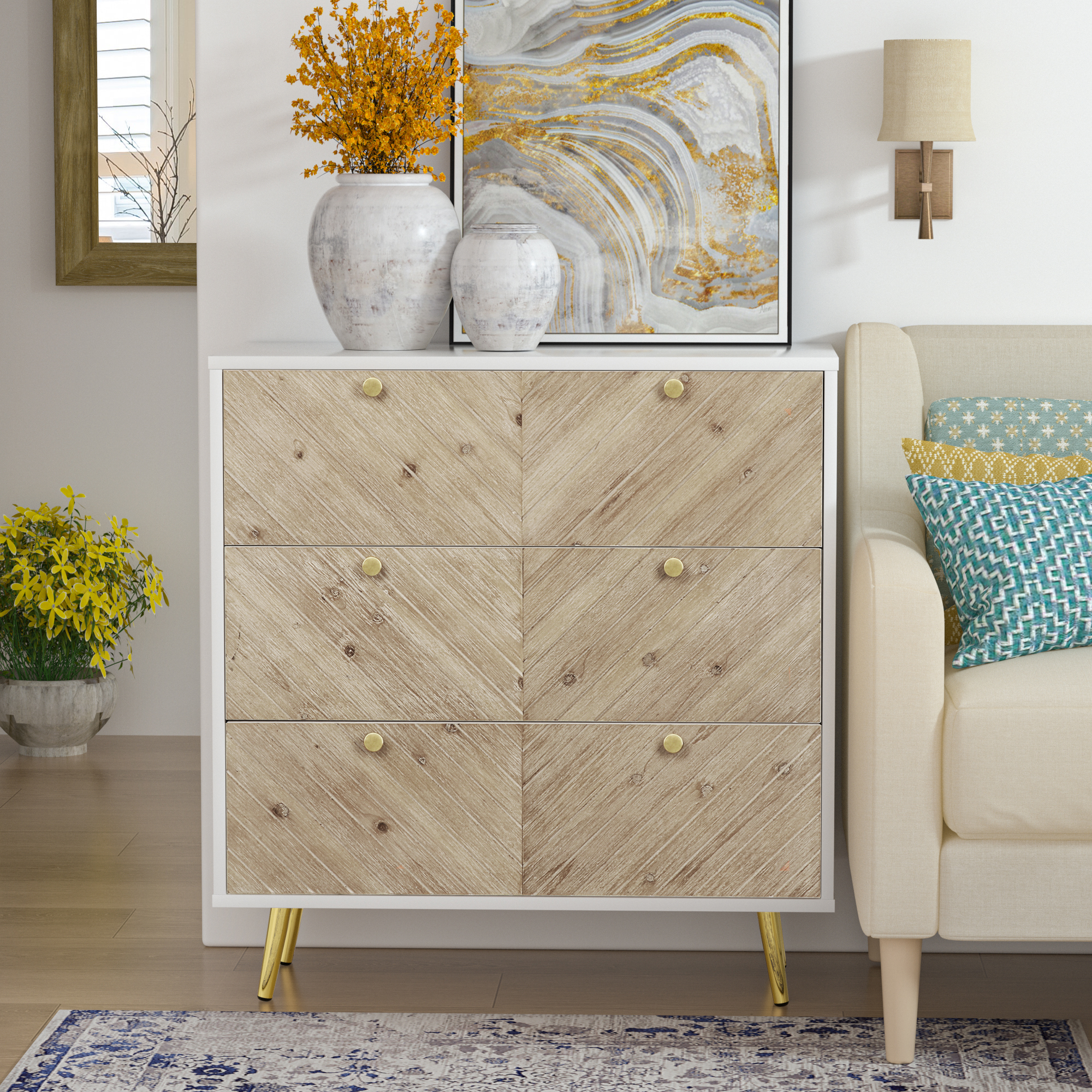 Dresser with 3 Drawers Modern Wood Chest with Spacious Storage