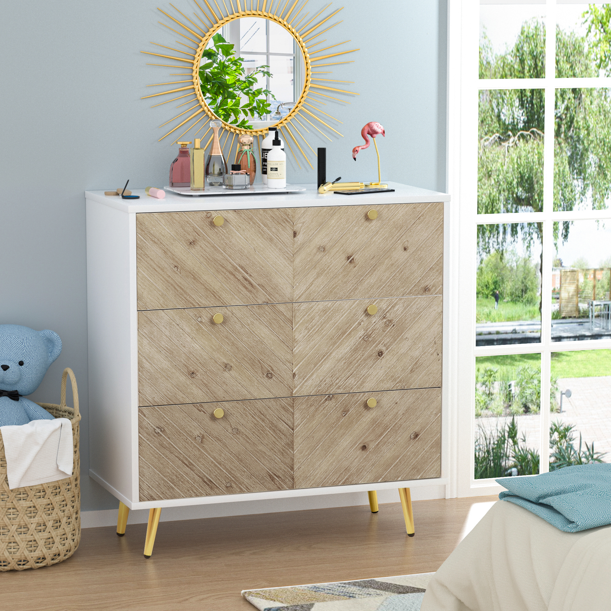 Dresser with 3 Drawers Modern Wood Chest with Spacious Storage