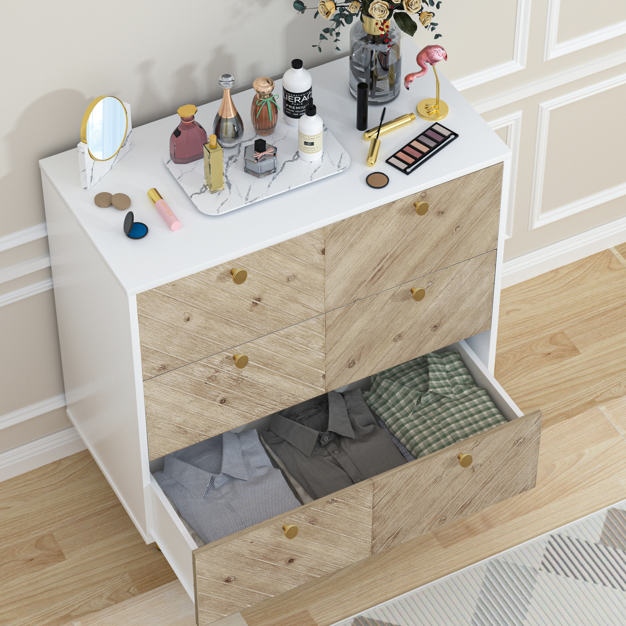 Dresser with 3 Drawers Modern Wood Chest with Spacious Storage