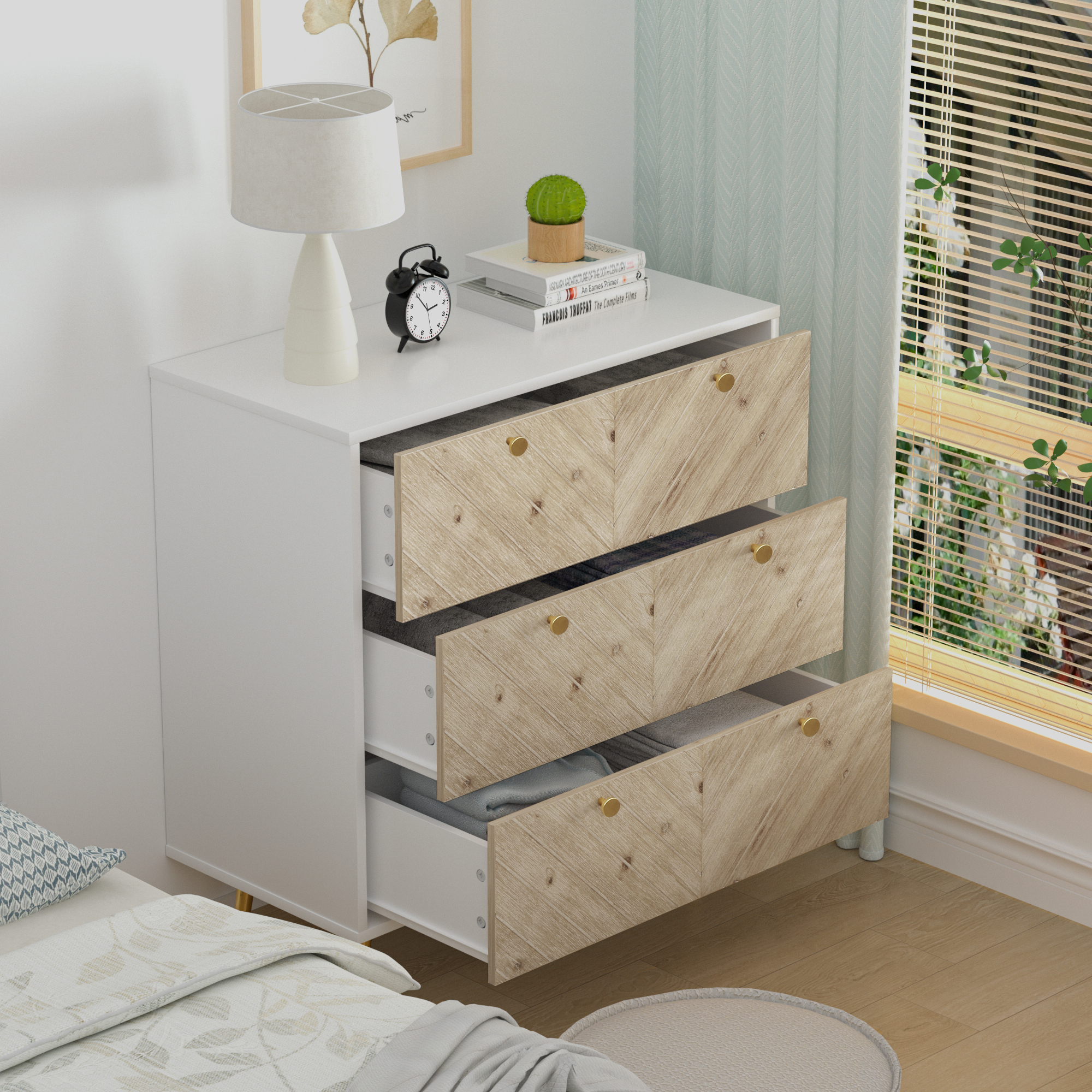 Dresser with 3 Drawers Modern Wood Chest with Spacious Storage