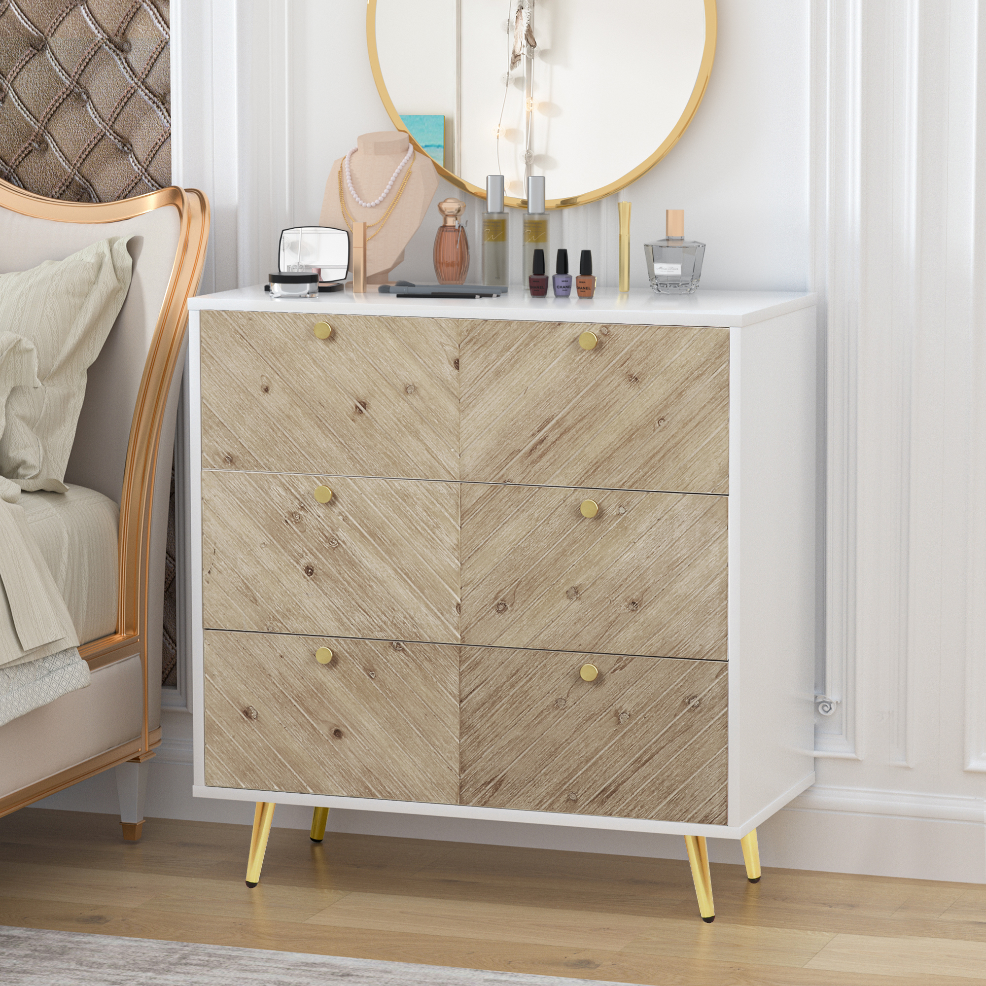 Dresser with 3 Drawers Modern Wood Chest with Spacious Storage