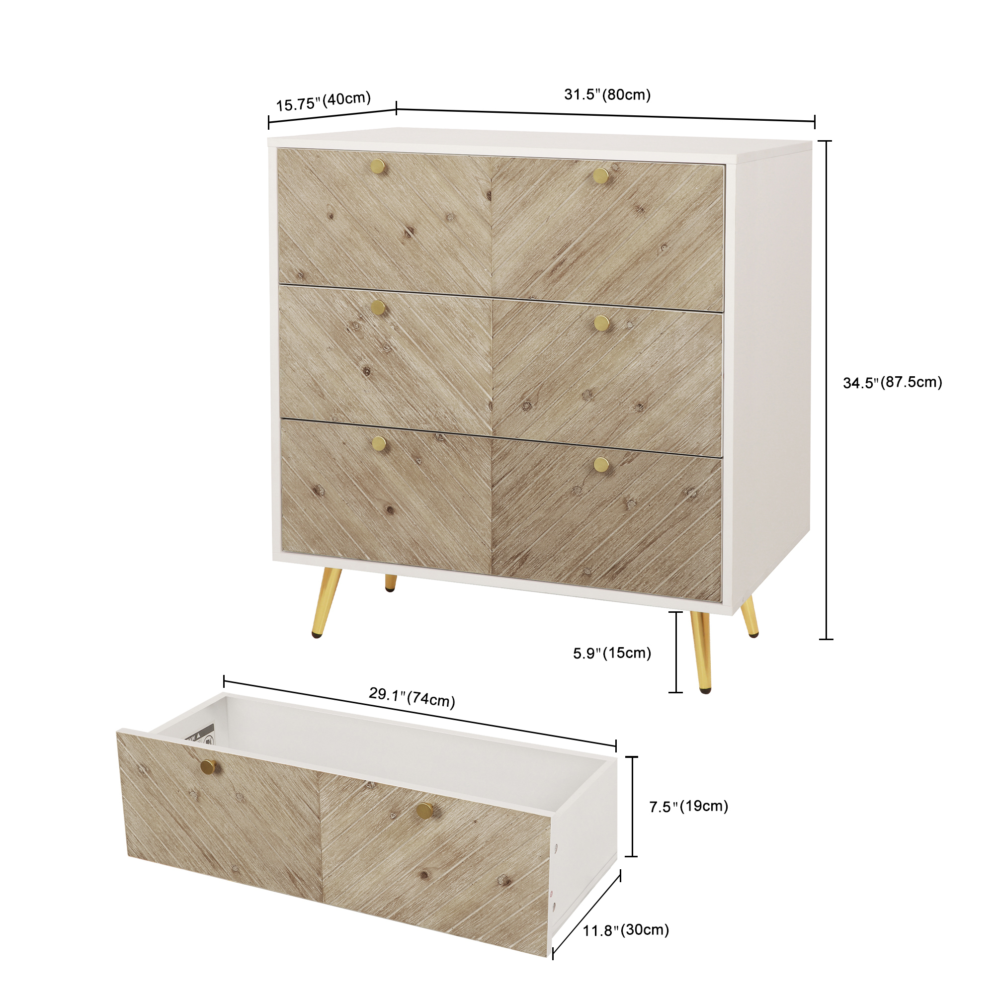 Dresser with 3 Drawers Modern Wood Chest with Spacious Storage