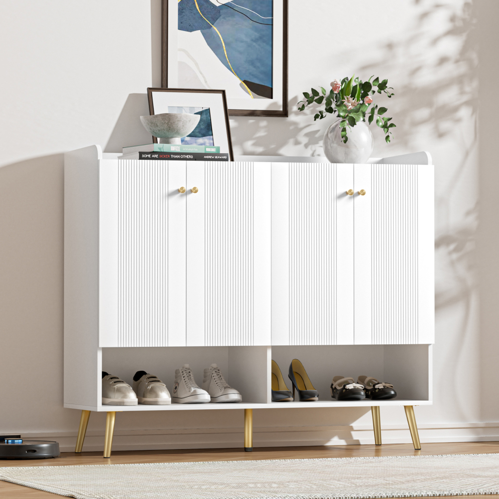 4 Door Shoe Storage Cabinet with Large Space 3-Tier Free-Standing