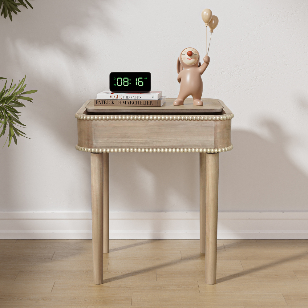 End Table Accent Bedside Table with Wire Management Nightstand