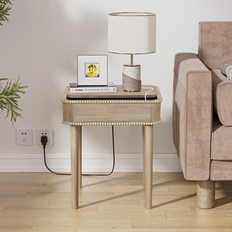 End Table Accent Bedside Table with Wire Management Nightstand