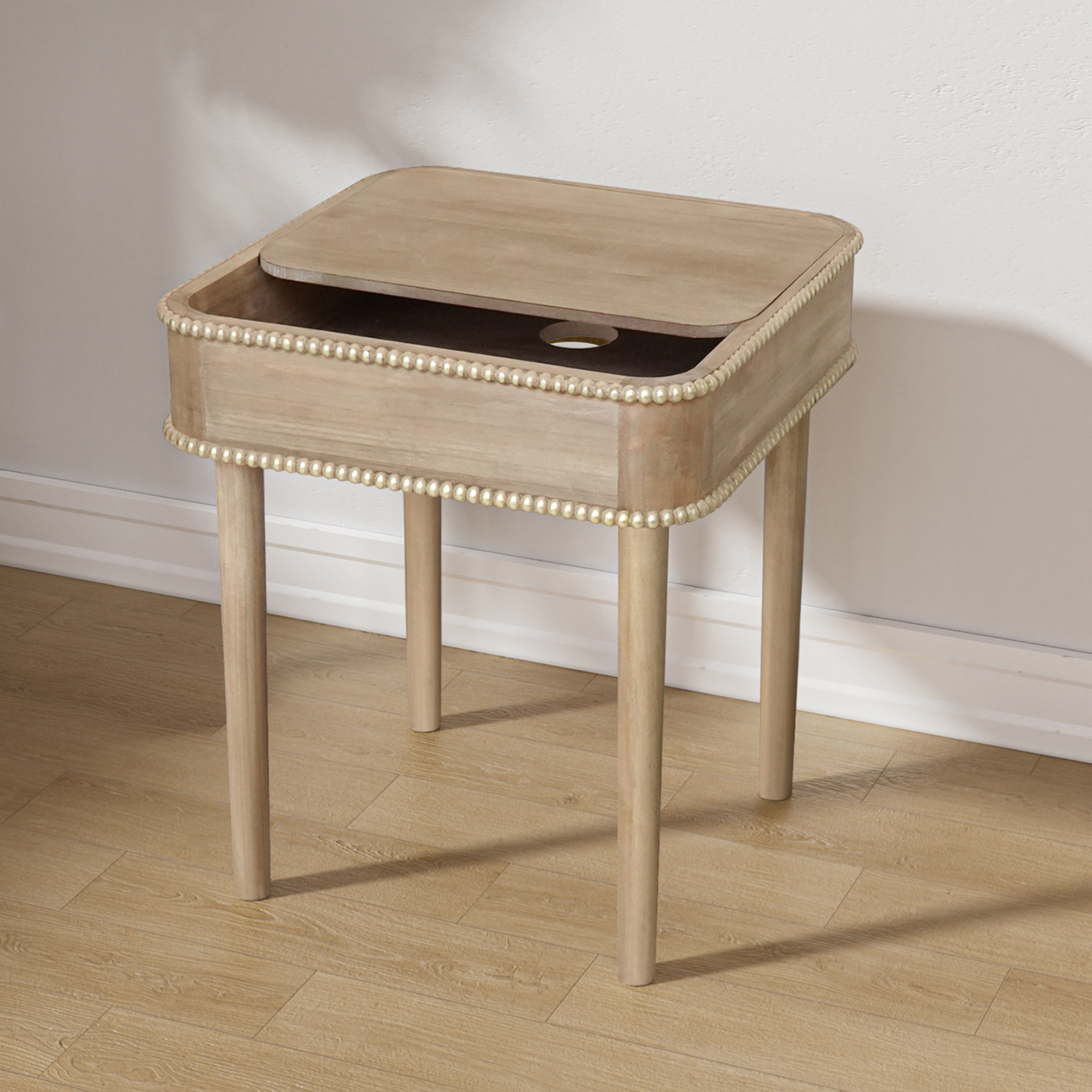 End Table Accent Bedside Table with Wire Management Nightstand