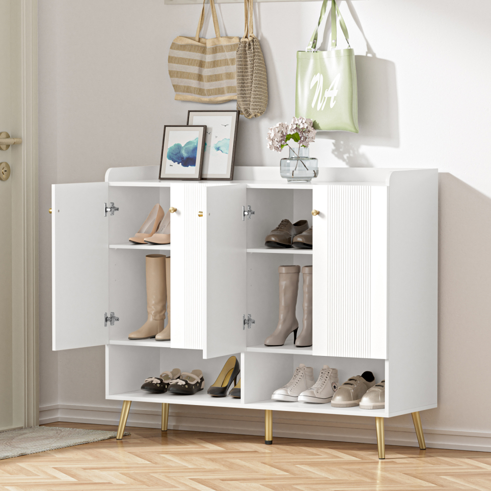 4 Door Shoe Storage Cabinet with Large Space 3-Tier Free-Standing