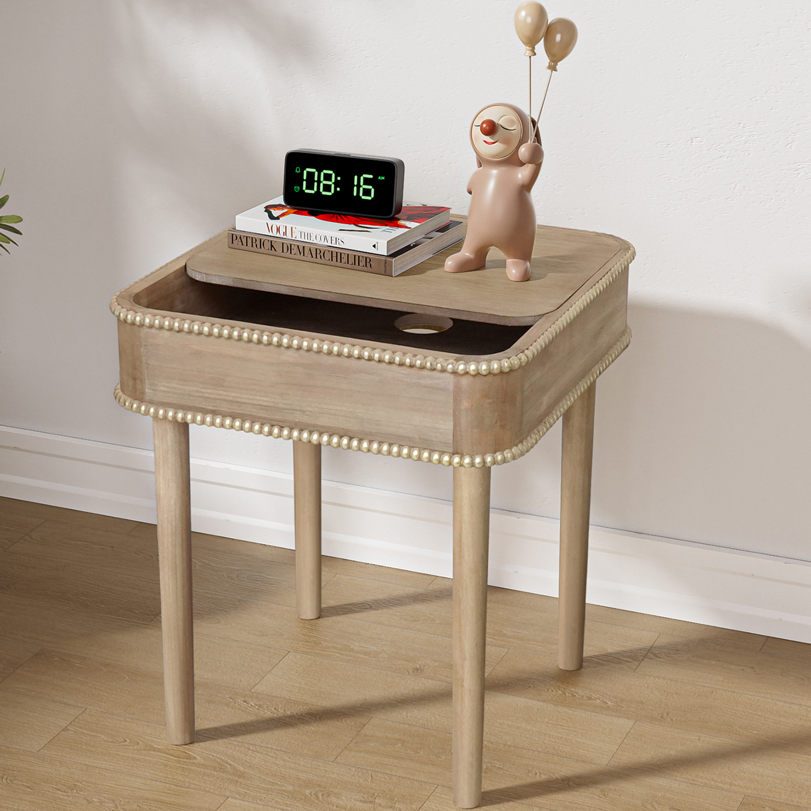 End Table Accent Bedside Table with Wire Management Nightstand
