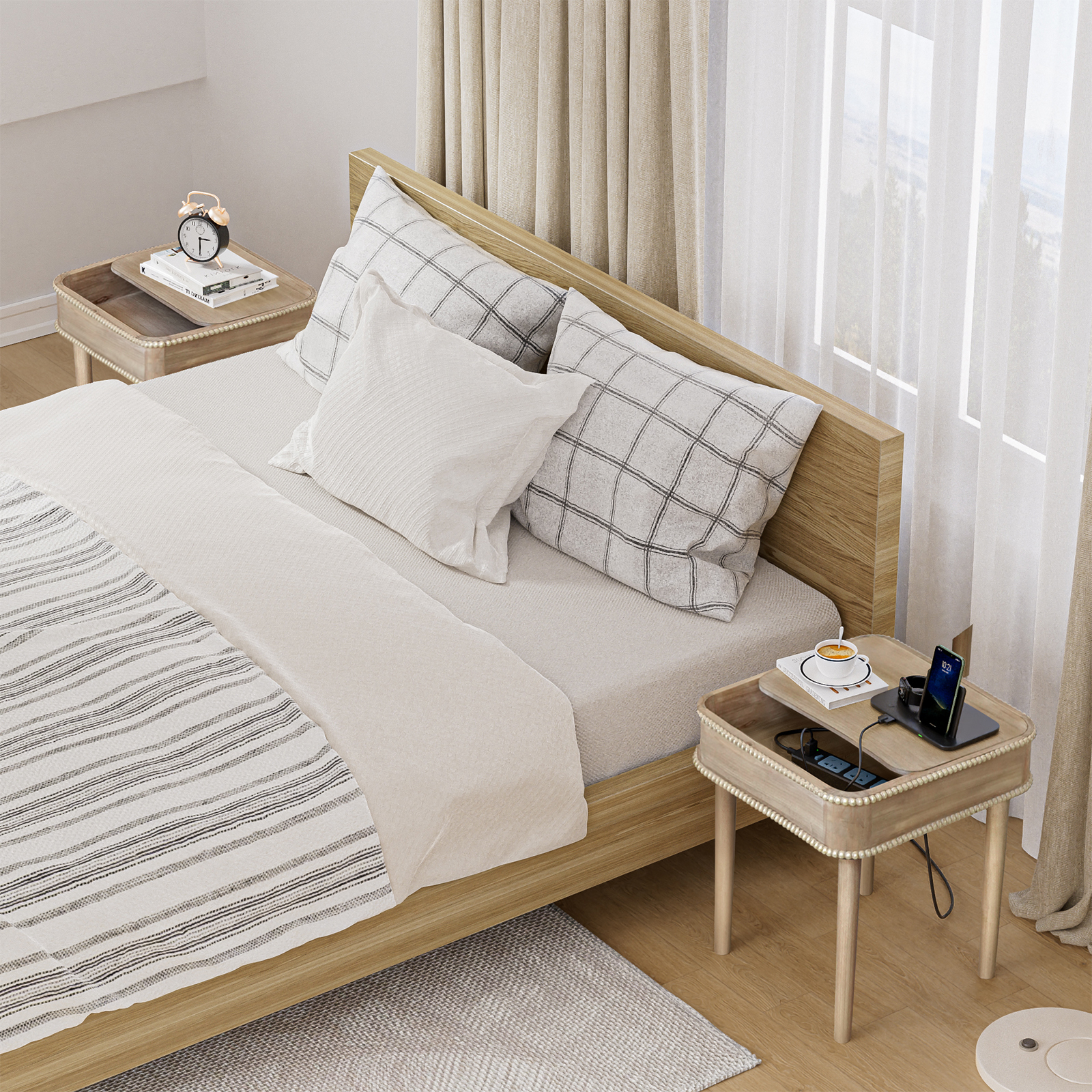 End Table Accent Bedside Table with Wire Management Nightstand