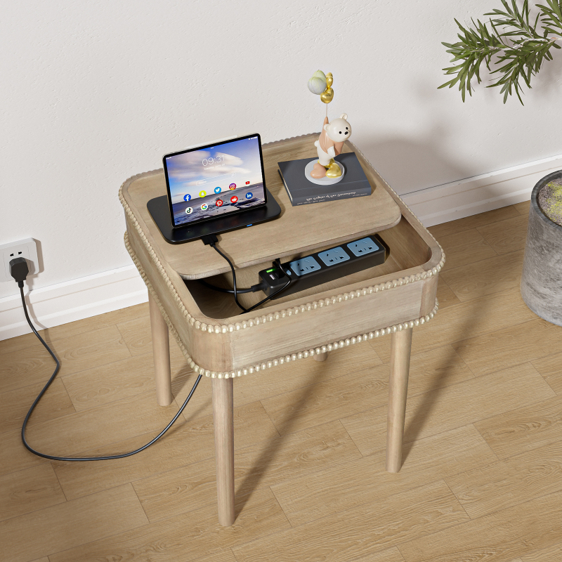 End Table Accent Bedside Table with Wire Management Nightstand