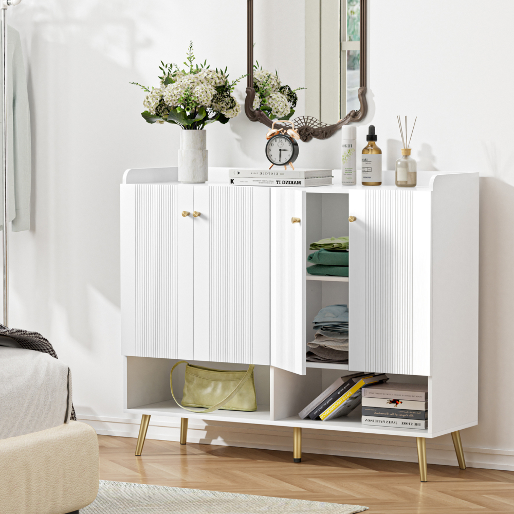 4 Door Shoe Storage Cabinet with Large Space 3-Tier Free-Standing