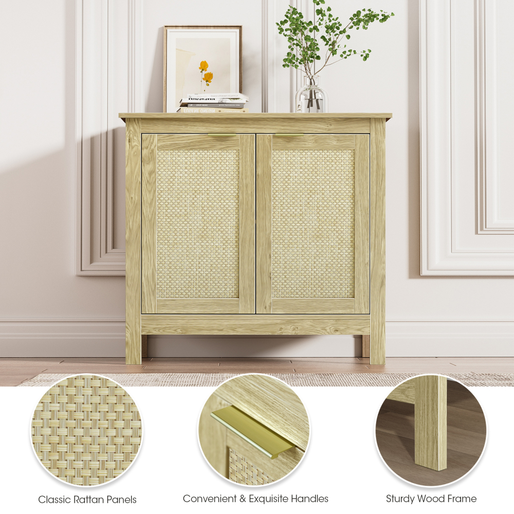 Sideboard Buffet Storage Cabinet, Farmhouse Console Table with 2 Rattan Doors