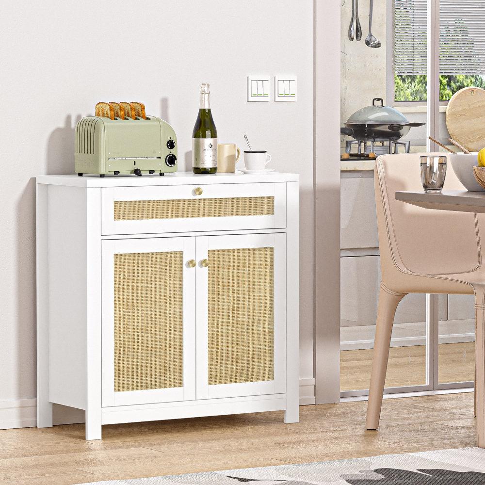 Rattan Sideboard Cabinet, Kitchen Buffet Cabinet Storage with Door and Drawer Console Table