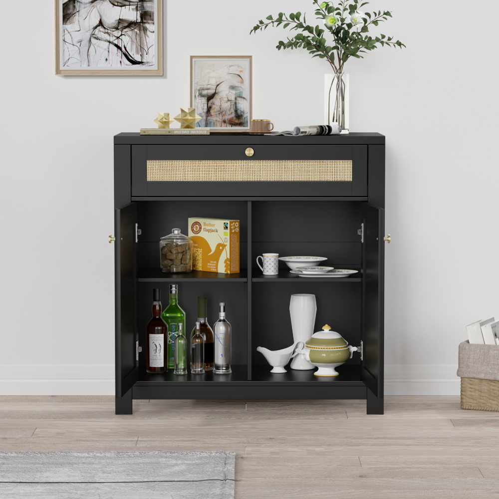 Rattan Sideboard Cabinet, Kitchen Buffet Cabinet Storage with Door and Drawer Console Table