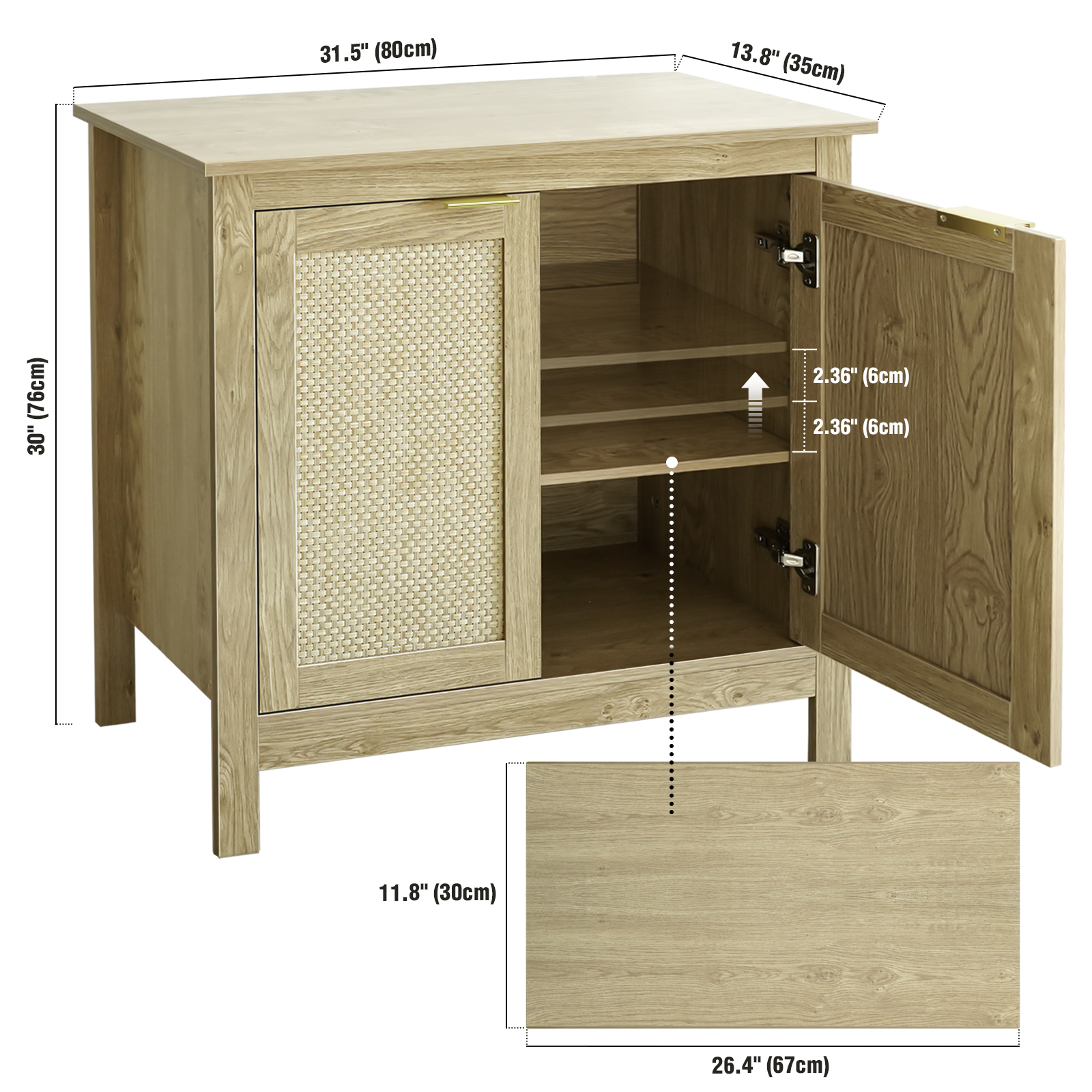 Sideboard Buffet Storage Cabinet, Farmhouse Console Table with 2 Rattan Doors