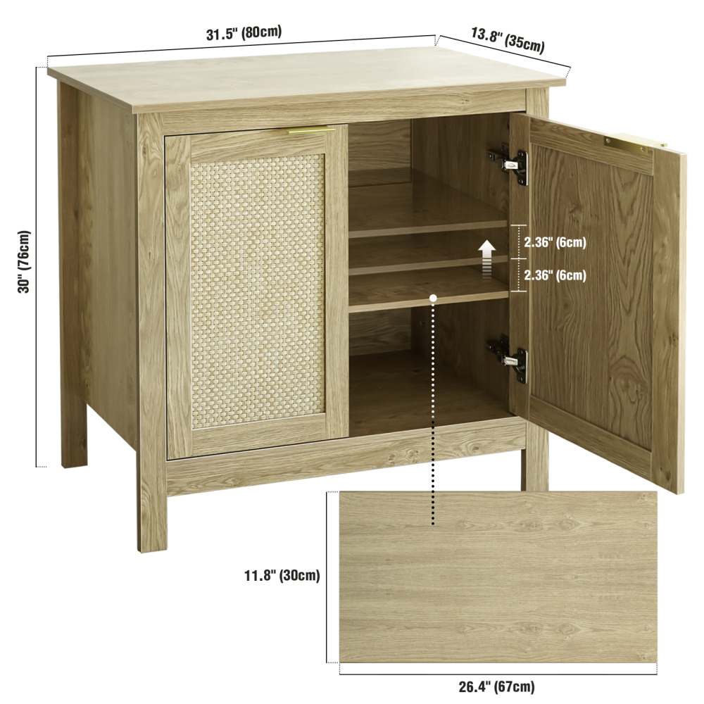 Sideboard Buffet Storage Cabinet, Farmhouse Console Table with 2 Rattan Doors
