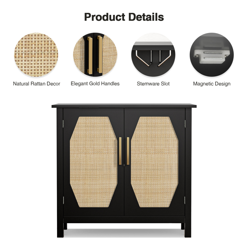 Sideboard Buffet Cabinet, Farmhouse Storage Cabinet,  Entryway Console Table, Wine Cabinet with Stemware Slot
