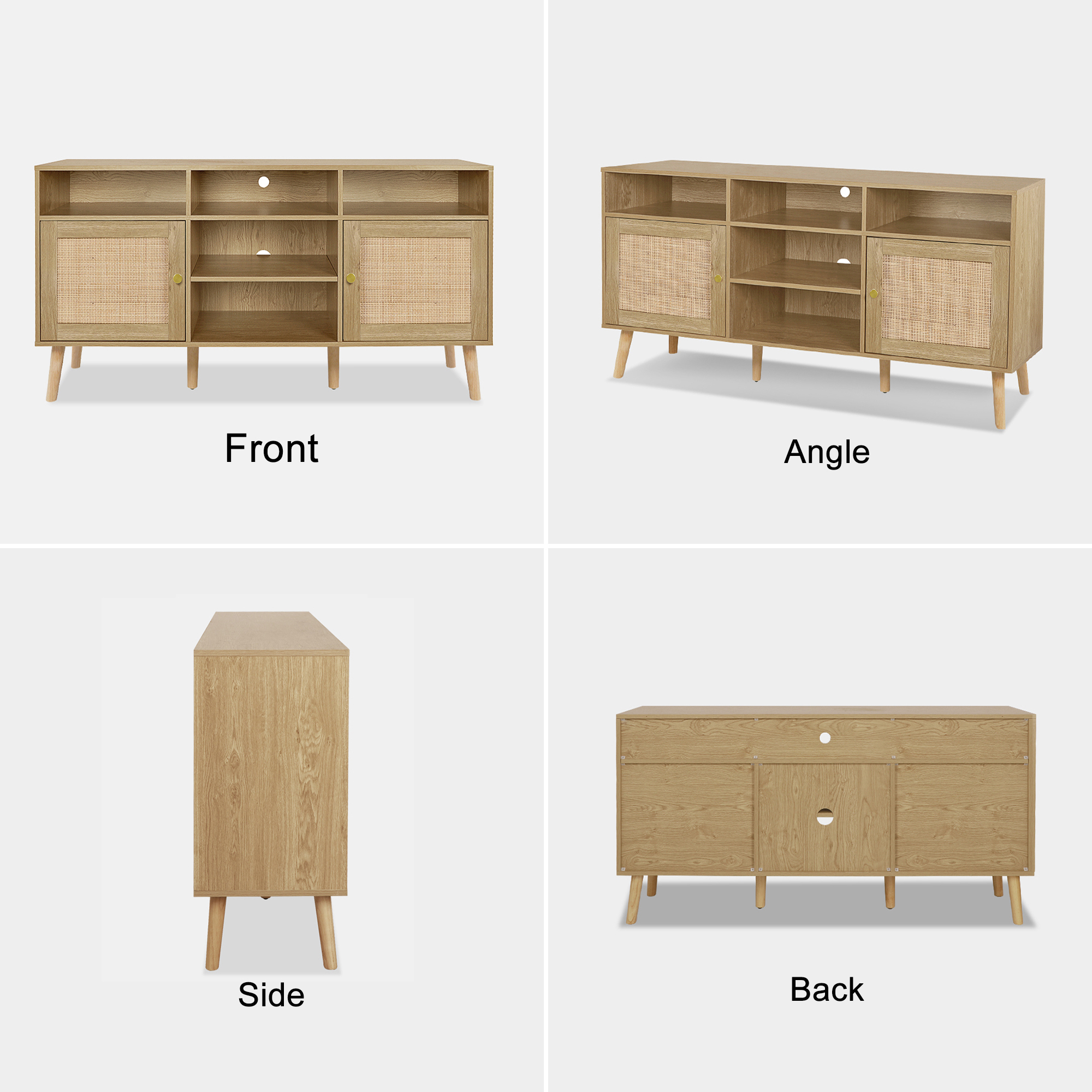 Anmytek Rattan TV Stand for TV up to 65 inch, TV Console Entertainment Center Media Cabinet